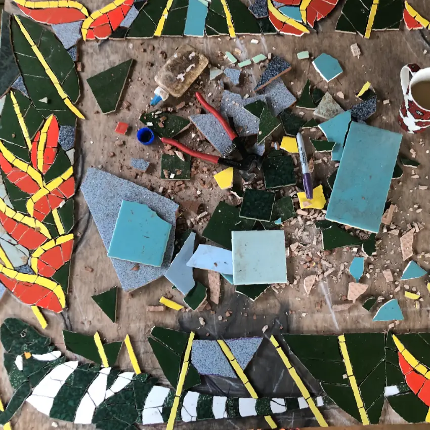 Custom mosaic mirror with recycled tiles